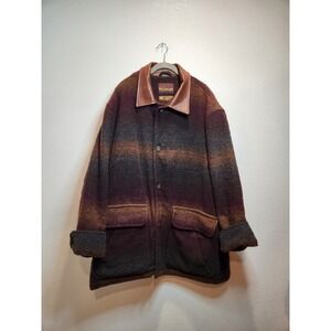 Noatak Wool Jacket L Brown‎ Southwestern Leather Collar Vintage Outdoor Coat